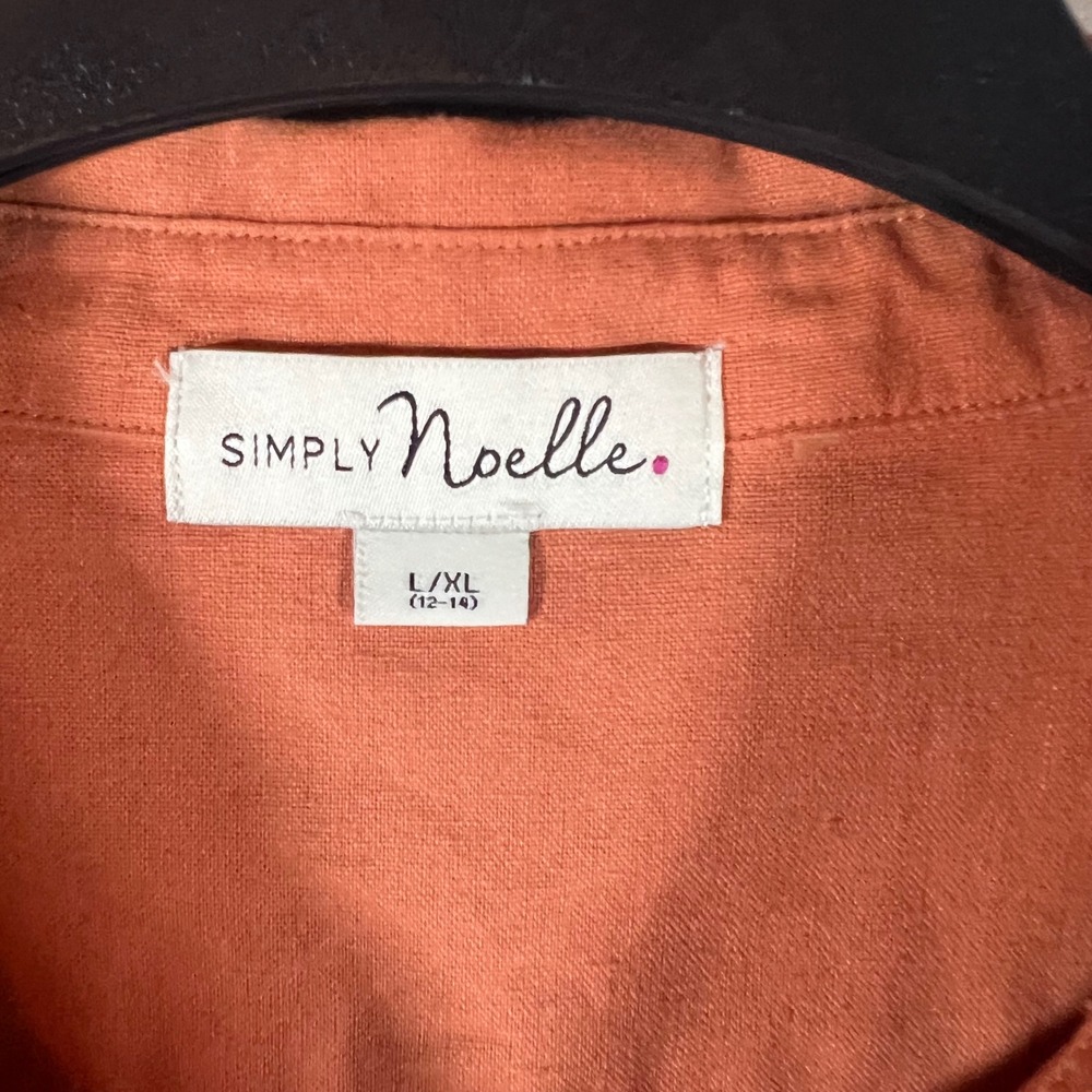 Simply Noelle L/XL Burnt Orange Linen Button Tunic Pockets Lagenlook Minimalist - Picture 2 of 9